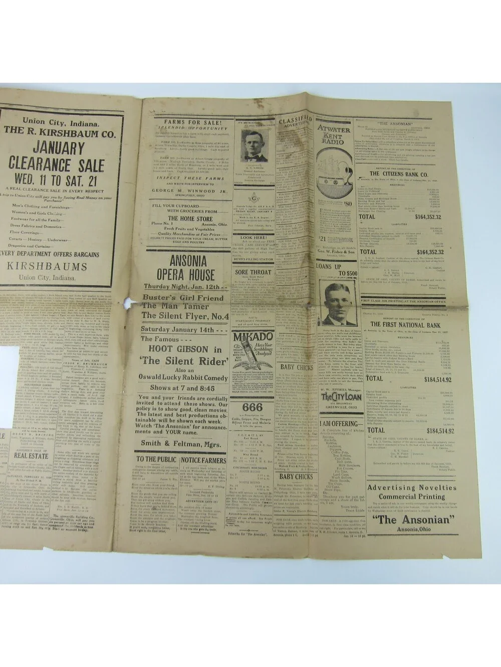 The Ansonian Newspaper Ansonia Darke County Ohio Thursday Jan 1928 Antique RARE
